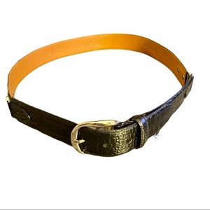 Lauren Ralph Lauren Black Genuine Italian Leather Crocodile Emboss Print Belt L